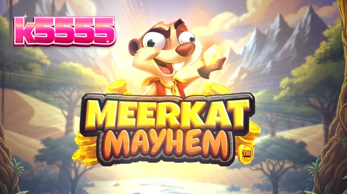 Tampilan visual slot Meerkat Mayhem dengan latar belakang gurun dan karakter meerkat.